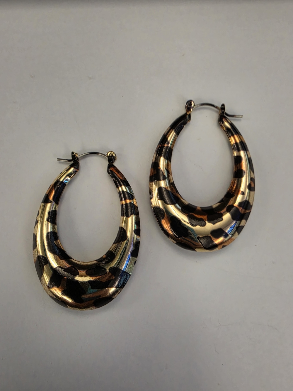Gold and Black Leopard Print Hoop Earrings - Unbranded